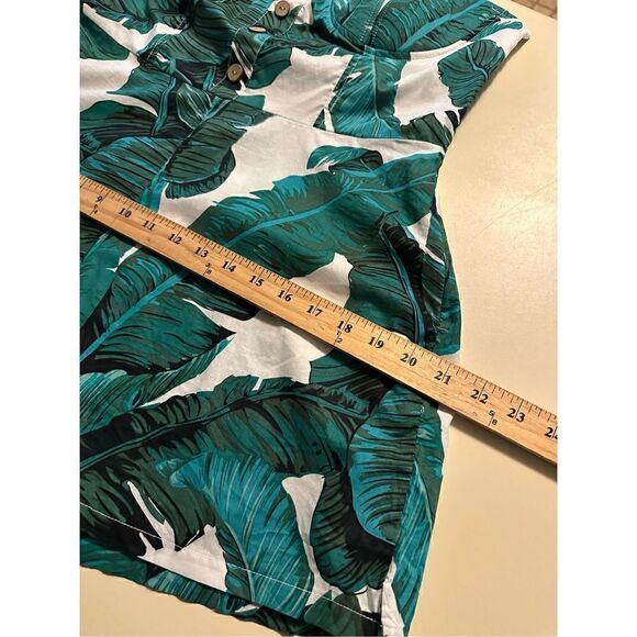 Boohoo Nasty Gal Romper Playsuit Green White 50s Style Palm Leaves Womens Sz L - Picture 12 of 15